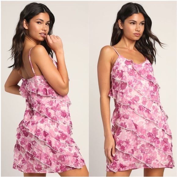 LULU’S Artistic Effect Floral Sleeveless Ruffled Mini Dress - Picture 1 of 3